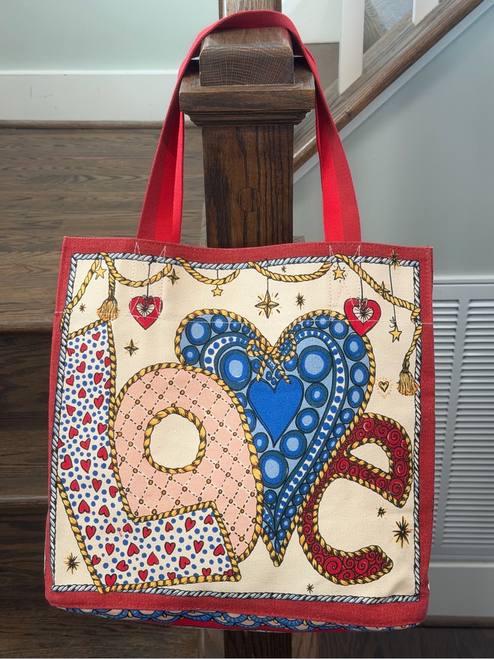 Brighton Love Heart Holiday Tote Bag Canvas Reversible Shopper Red Handles - Picture 4 of 13